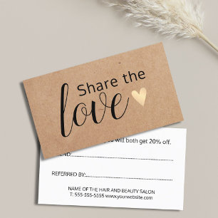 Elegant Printed Kraft Faux Gold Heart Beauty Salon Referral Card