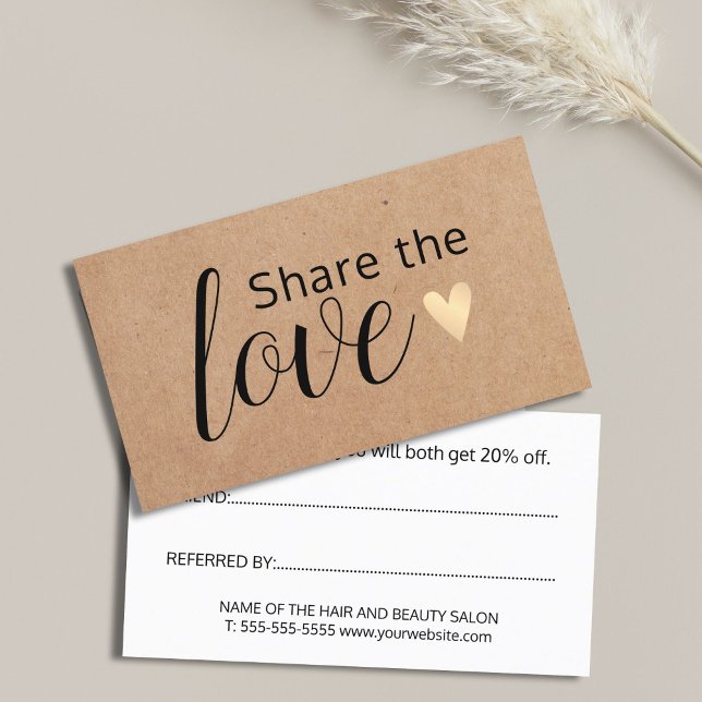 Elegant Printed Kraft Faux Gold Heart Beauty Salon Referral Card (Creator Uploaded)
