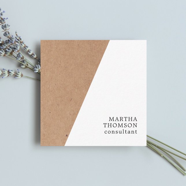 Elegant Printed Kraft White Geometric Consultant Square Business Card (Creator Uploaded)