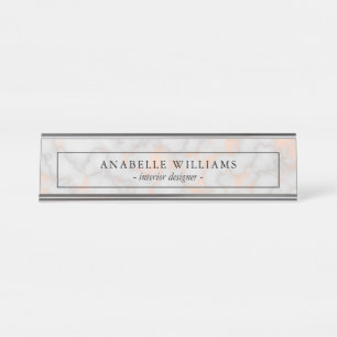Elegant Printed Rose Marble Texture Desk Name Plate