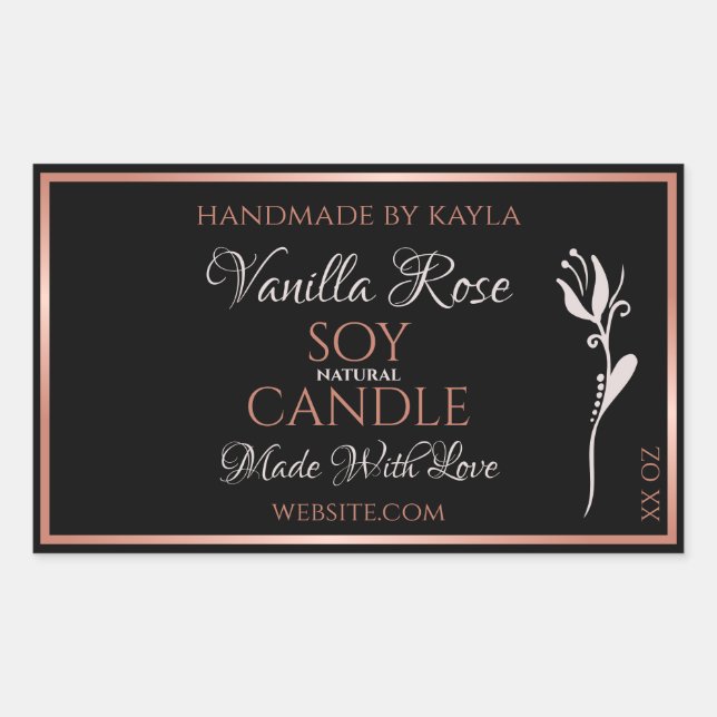 Elegant Product Labels Black with Rose Gold Frame (Front)