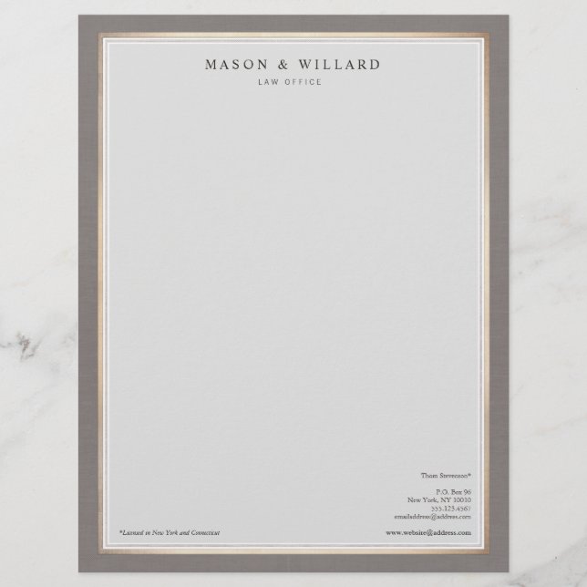 Elegant Professional Attorney Gold Border Personalized Letterhead (Front)