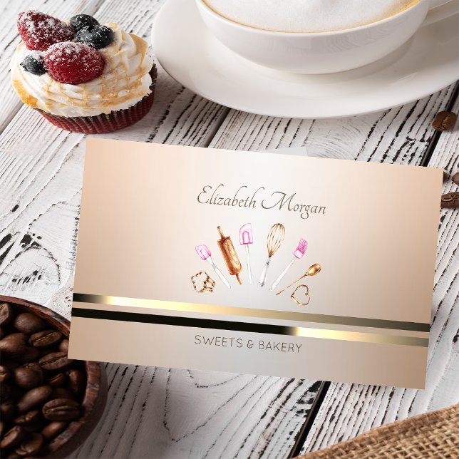 Elegant Professional Bakery Tools Gold Stripes Business Card (Creator Uploaded)
