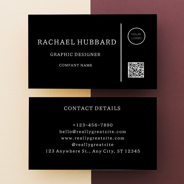 Elegant  Professional Black , Custom Qr code Logo Business Card (Creator Uploaded)