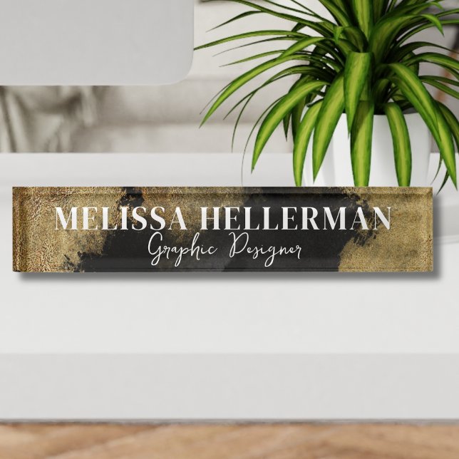 Elegant Professional Black Gold  Nameplate (Elegant Professional Black Gold Desk Name Plate)
