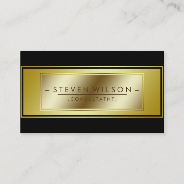 Elegant Professional Black Modern Plain Gold Business Card (Front)