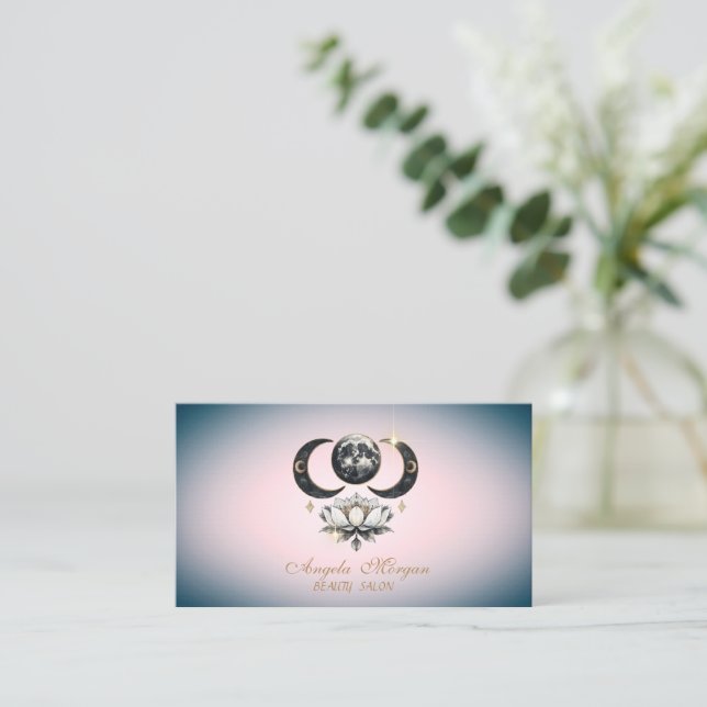 Elegant Professional Blue Lotus Moon Business Card (Standing Front)