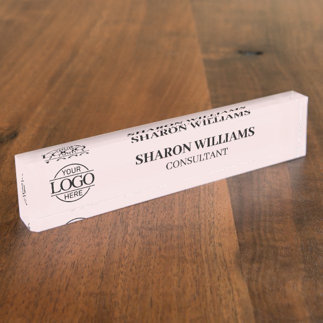Elegant Professional Blush Pink Office Title Desk Nameplate (Side)