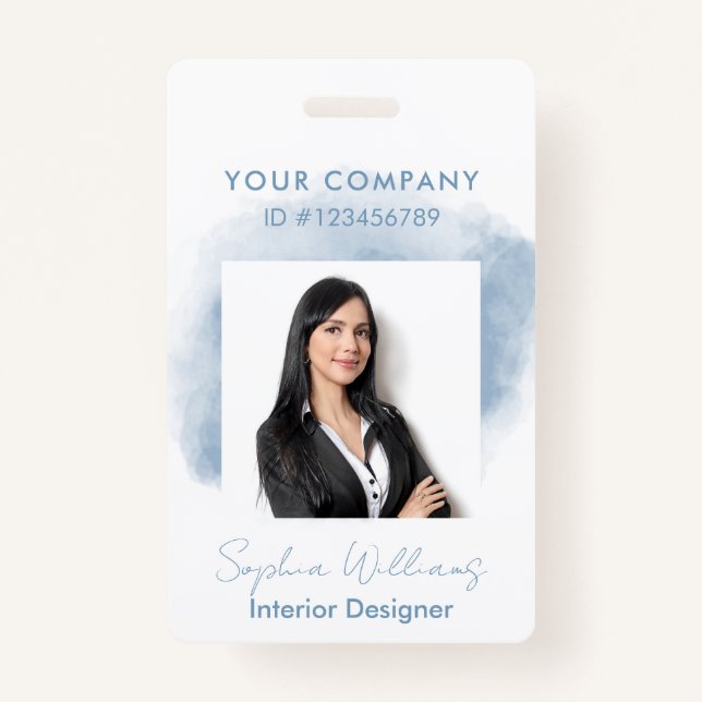 Elegant Professional Business Watercolor Signature ID Badge (Front)