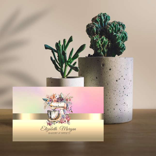 Elegant Professional Cake Floral Mixer Bakery Business Card (Creator Uploaded)