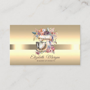 Elegant Professional Cake Floral Mixer Bakery Gold Business Card