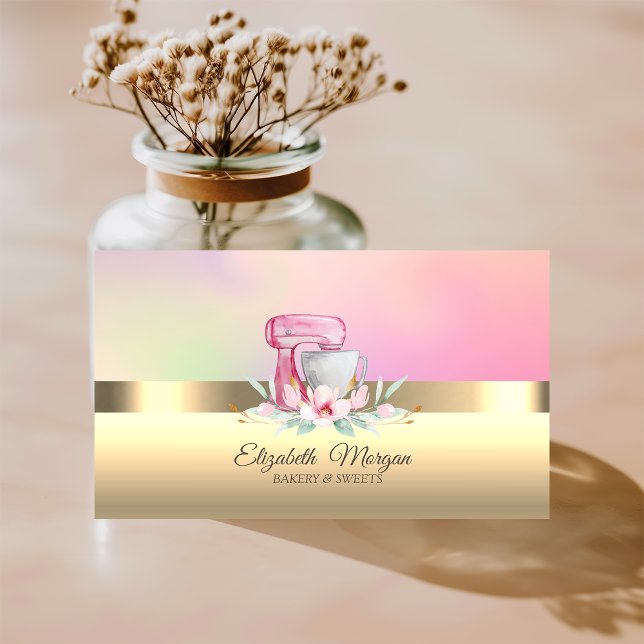 Elegant Professional Cake Mixer Flower Bakery Business Card (Creator Uploaded)