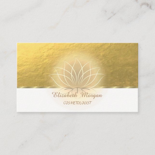 Elegant Professional, Chic Faux Gold Lotus Business Card (Front)