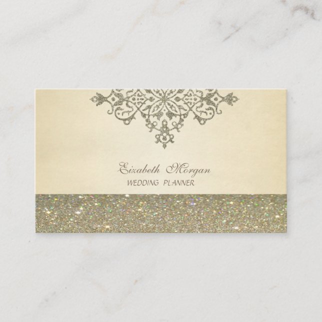 Elegant Professional Chic Luxury,Glitter Lace Business Card (Front)