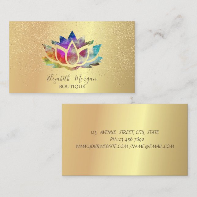 Elegant Professional Colourful Lotus Gold Confetti Business Card (Front/Back)