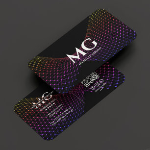 Elegant Professional Consultant Black Purple Grid Business Card