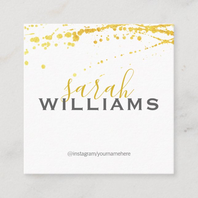Elegant Professional Cursive / Gold Splatter Square Business Card (Front)