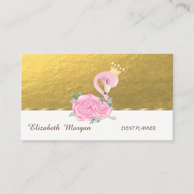 Elegant Professional,Faux Gold,Baby Pink Flamingo Business Card (Front)