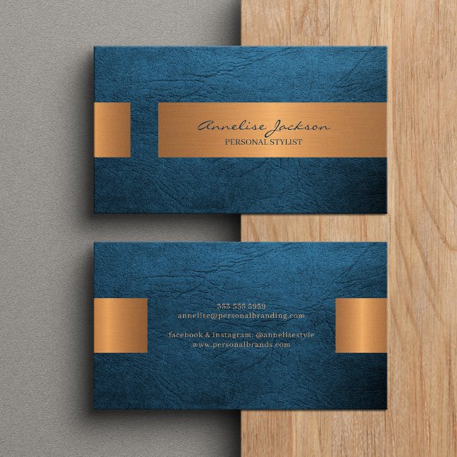 Elegant professional faux gold metallic royal blue business card (Creator Uploaded)
