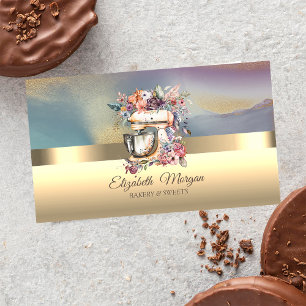 Elegant Professional Floral Mixer Bakery Gold Business Card
