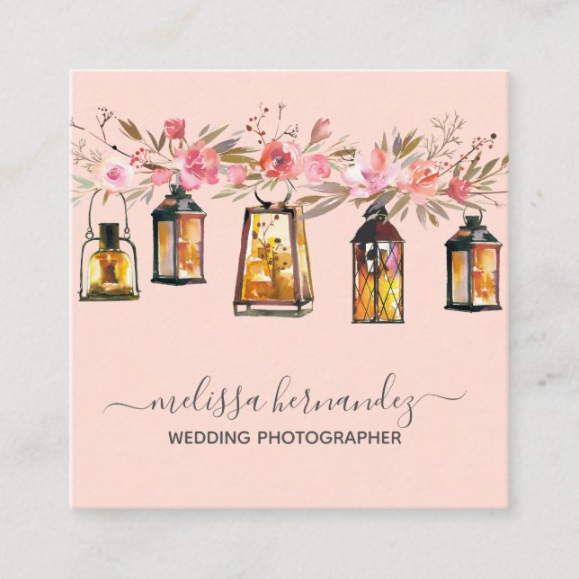 Elegant Professional Floral Wedding Photographer Square Business Card (Front)