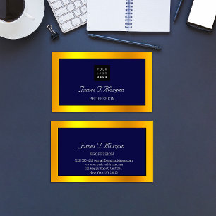 Elegant Professional Framed Logo Navy White Gold Business Card