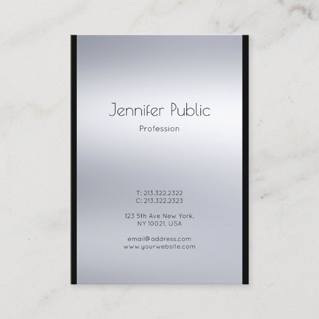 Elegant Professional Glamour Silver Plain Luxury Business Card (Front)