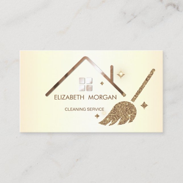 Elegant Professional Glitter Broom House  Business Card (Front)