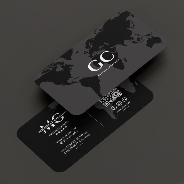 Elegant Professional Global World Map Black Grey Business Card (Elegant Professional Global World Map Black Grey Business Card
)