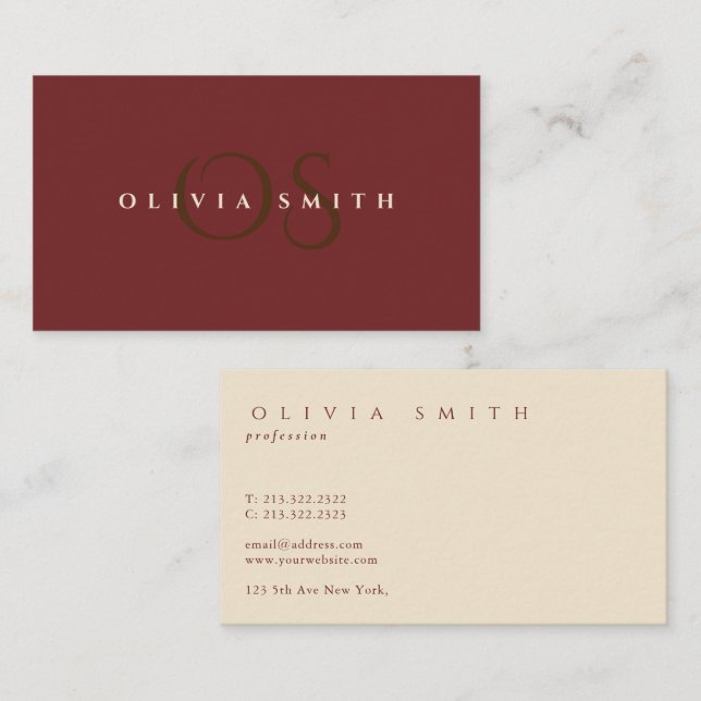 Elegant Professional Gold and burgundy Monogram Business Card (Front/Back)