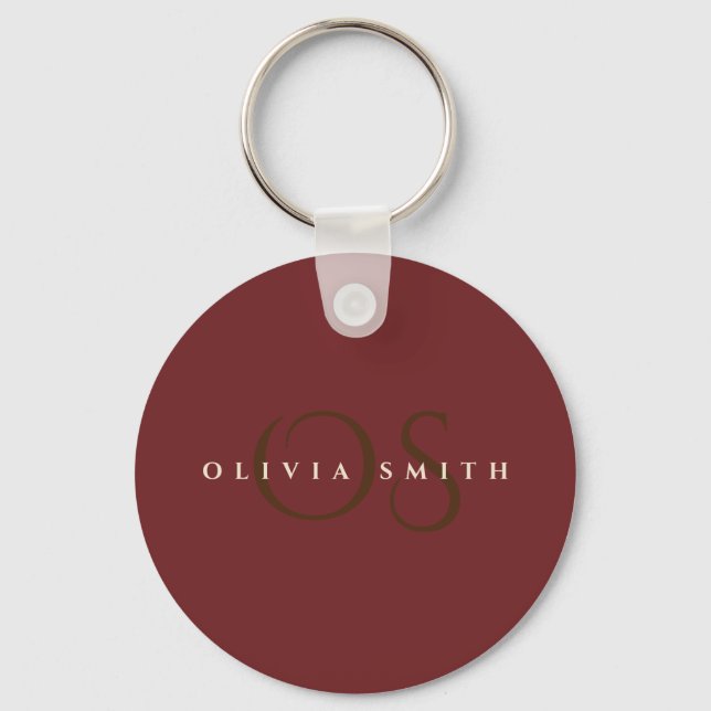 Elegant Professional Gold and burgundy Monogram Key Ring (Front)