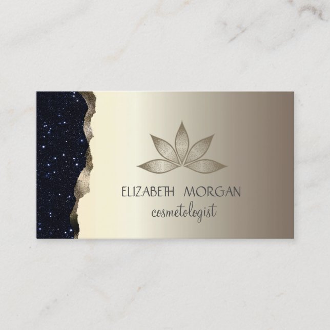 Elegant Professional  Gold Black Glitter Lotus Business Card (Front)