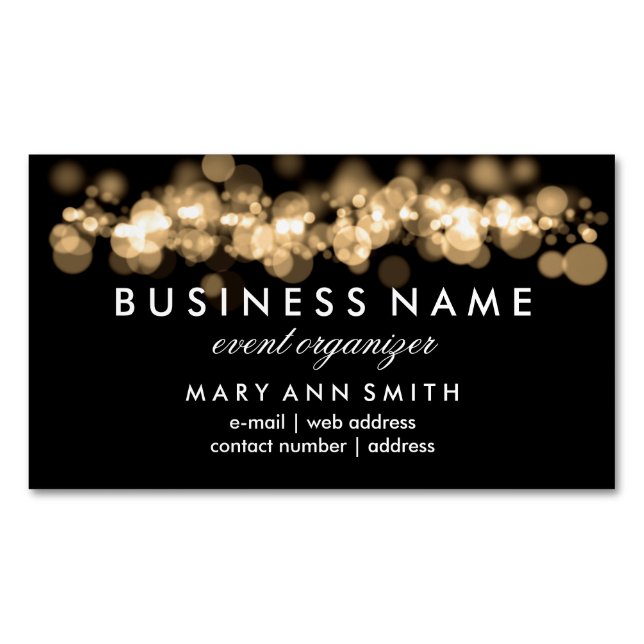 Elegant Professional Gold Bokeh Lights Magnetic Business Card (Front)