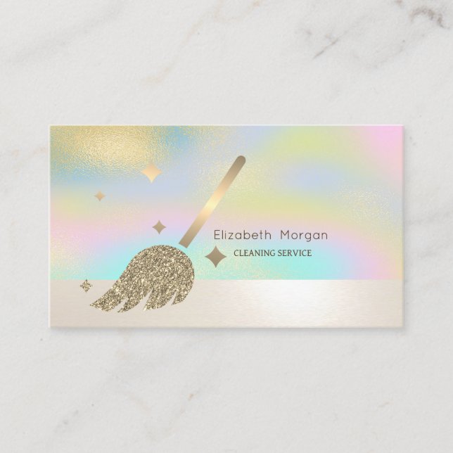 Elegant Professional Gold Broom Holographic Business Card (Front)