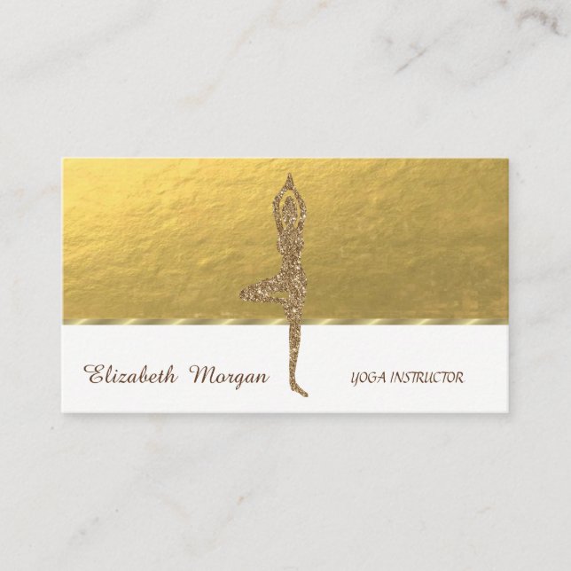 Elegant Professional Gold Glitter Yoga Girl Business Card (Front)