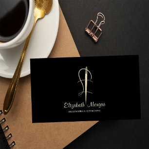 Elegant Professional,Gold Needle Sew Alterations Business Card