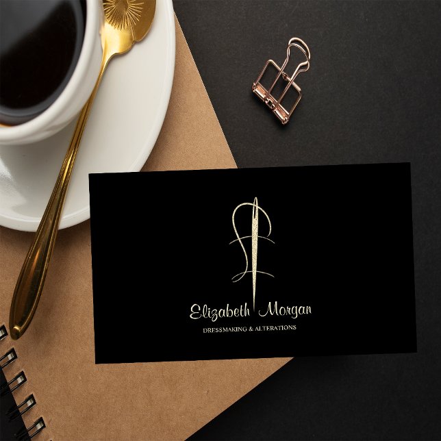 Elegant Professional,Gold Needle Sew Alterations Business Card (Creator Uploaded)