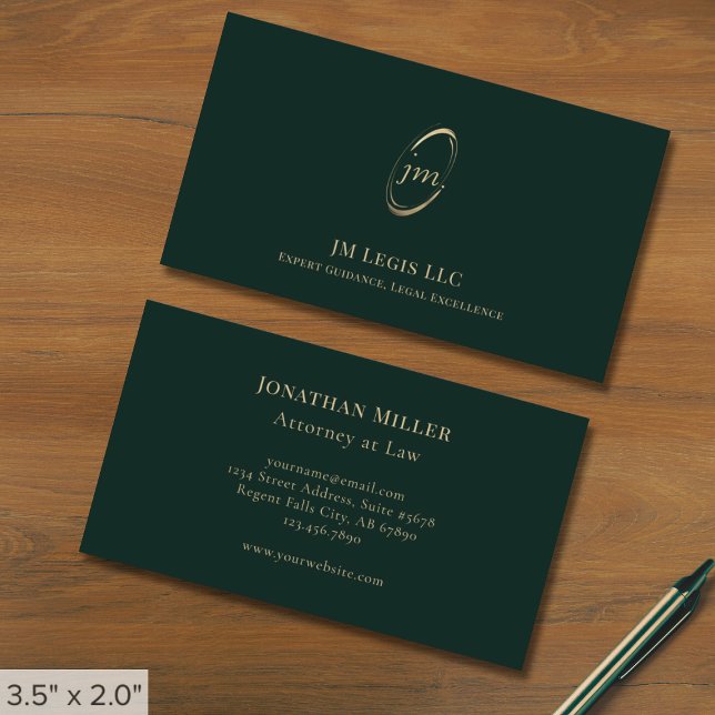 Elegant Professional Green Gold Lawyer Business Card (Creator Uploaded)
