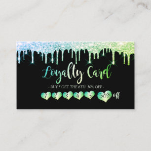 Elegant Professional Hearts, Black, Glitter Drips Loyalty Card