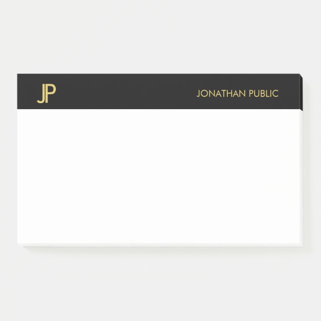 Elegant Professional Initials Black Gold White Post-it Notes (Front)