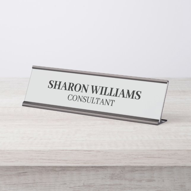 Elegant Professional Light Grey Minimalist Desk Name Plate (Front)