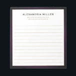 Elegant Professional Lined Notepad<br><div class="desc">A professional lined notepad with a simple modern design. Custom name and title position role and company or custom text presented on a simple white background framed in purple with golden accents. Personalise using the fields provided or use the 'message' button to contact the designer for help.</div>