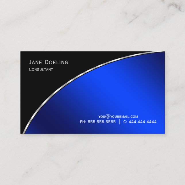 Elegant Professional Modern Black  Bright Blue Business Card (Front)