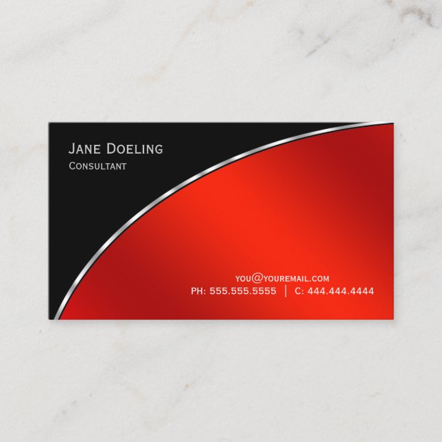 Elegant Professional Modern Black  Bright Crimson Business Card (Front)