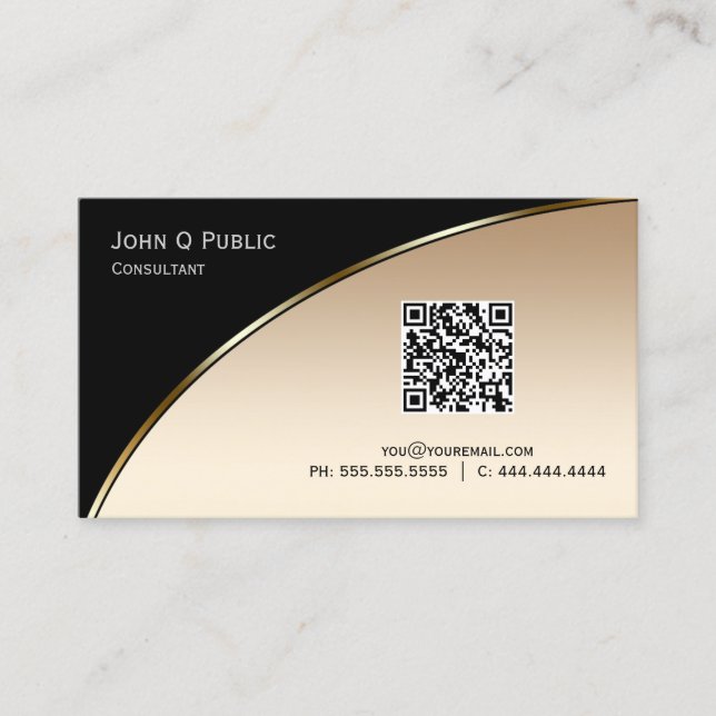 Elegant Professional Modern Black Gold QR Business Card (Front)