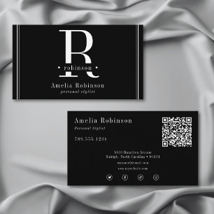 Elegant Professional Monogram Black & White Business Card