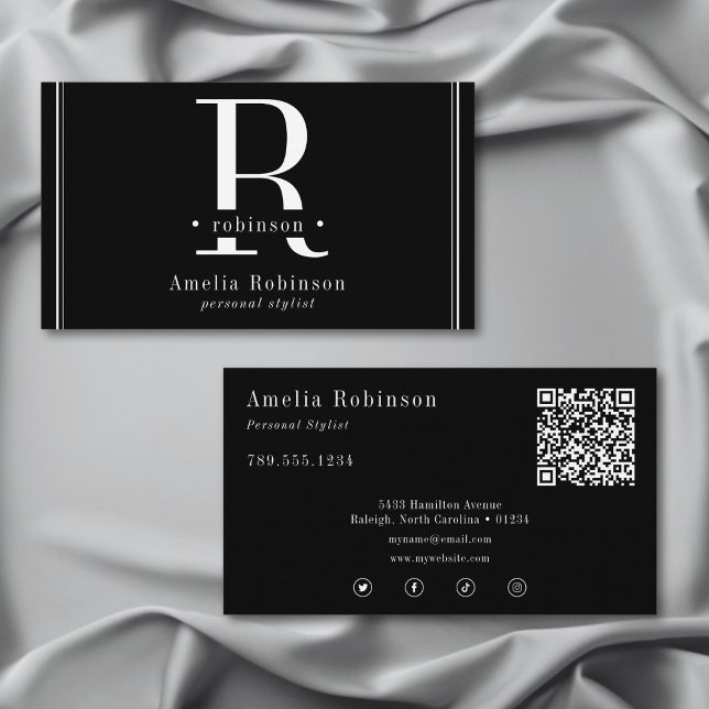 Elegant Professional Monogram Black & White Business Card (Elegant Professional Monogram Black & White Business Card)