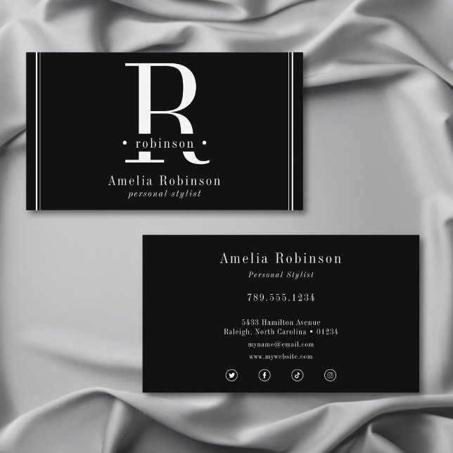 Elegant Professional Monogram Black & White Business Card (Elegant Professional Monogram Black & White Business Card)
