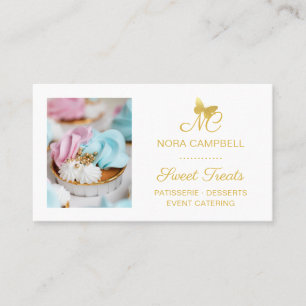 Elegant Professional Monogram Gold Butterfly Photo Business Card
