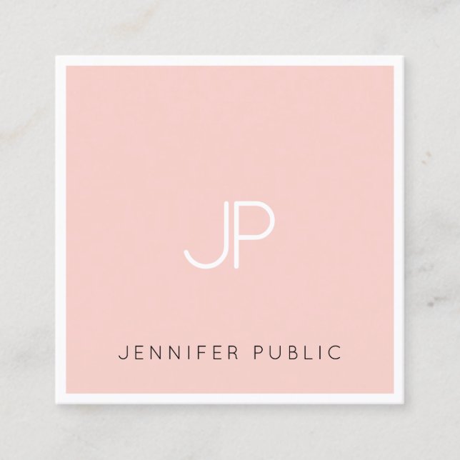 Elegant Professional Monogram Modern Blush Pink Square Business Card (Front)